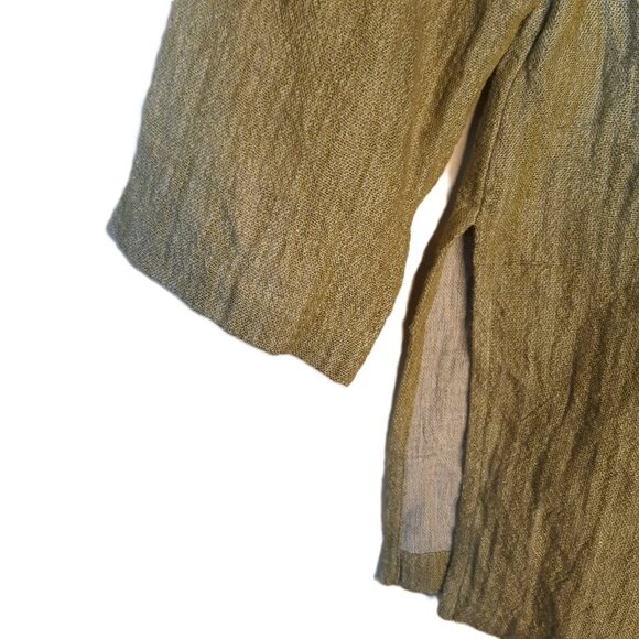 Eileen Fisher Green Viscose Linen Button Jacket L Lagenlook Relaxed Artsy - Picture 5 of 9